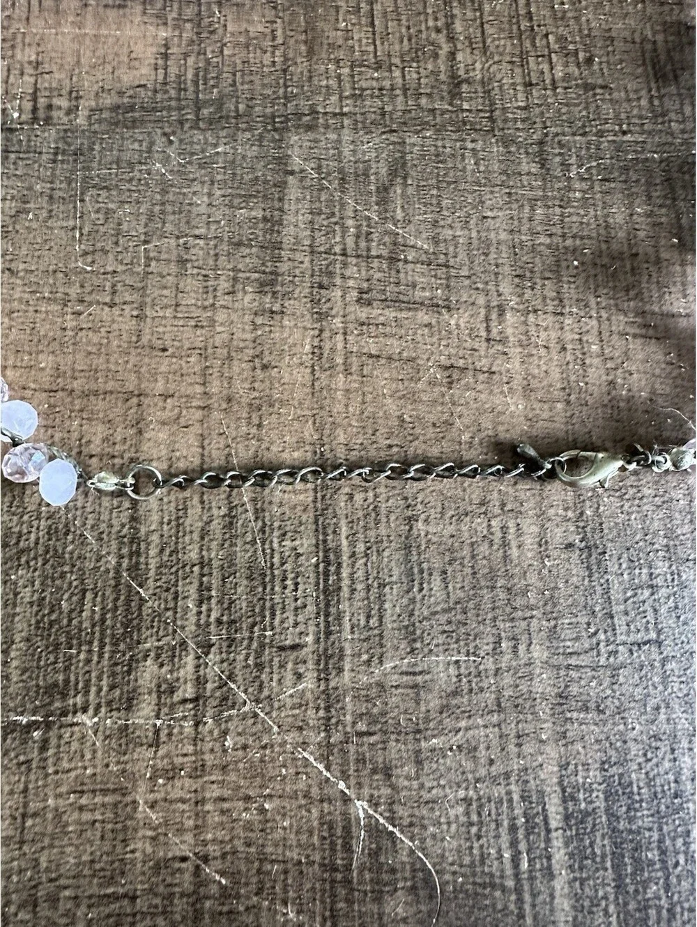 Pink Crystal & Frosted Glass Bead Necklace Silver Tone Adjustable Statement